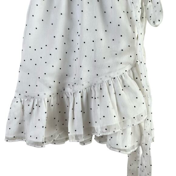 Superdown Jacelyn Wrap Mini Dress Ruffle Hem in White Black Polka Dots, Size XS - Picture 9 of 14